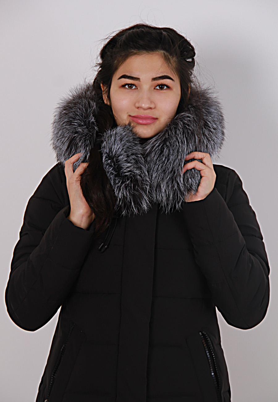 Зимняя женская куртка с мехом чернобурки (FineBabyCat)