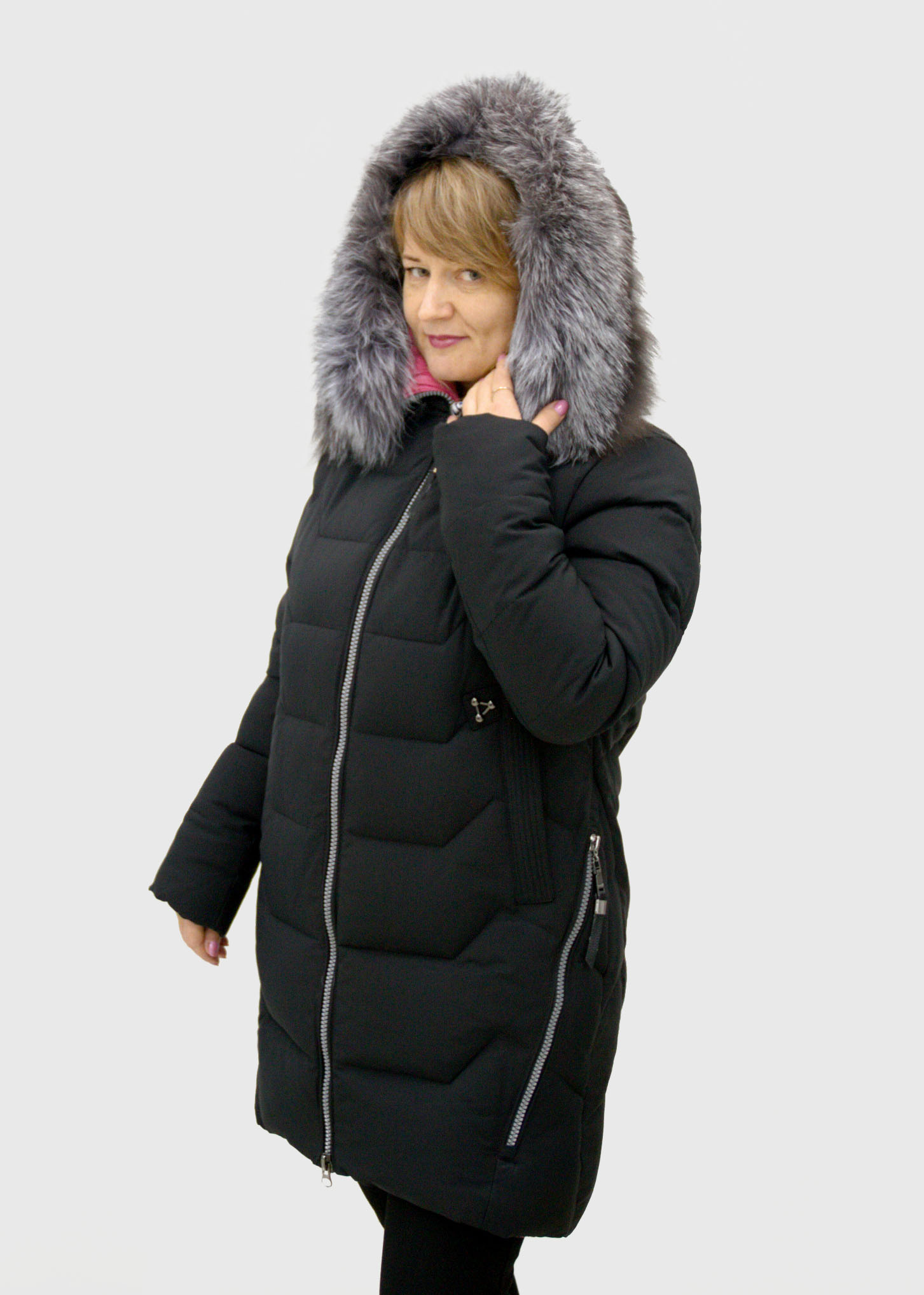 Женская зимняя куртка с мехом чернобурки (VISDEER)